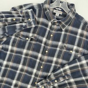 Carhartt Men's XL Relaxed Fit Plaid Flannel Shirt Navy Snap Front Workwear Ranch